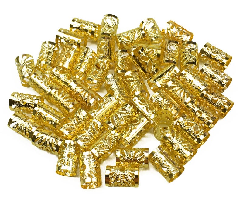 Hyamass 50pcs Aluminum Hollow Out Dreadlocks Beads Metal Hair Ring Decoration Braiding Hair Jewelry (Gold) - Image 2
